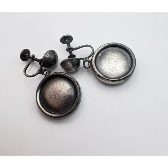 Faux Turquoise Polka Dot Enamel Earrings Silver Tone Clip On Retro Boho - Picture 3 of 6